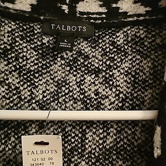 Talbots soft Open front leopard print black white cardigan sz large new - Picture 6 of 7